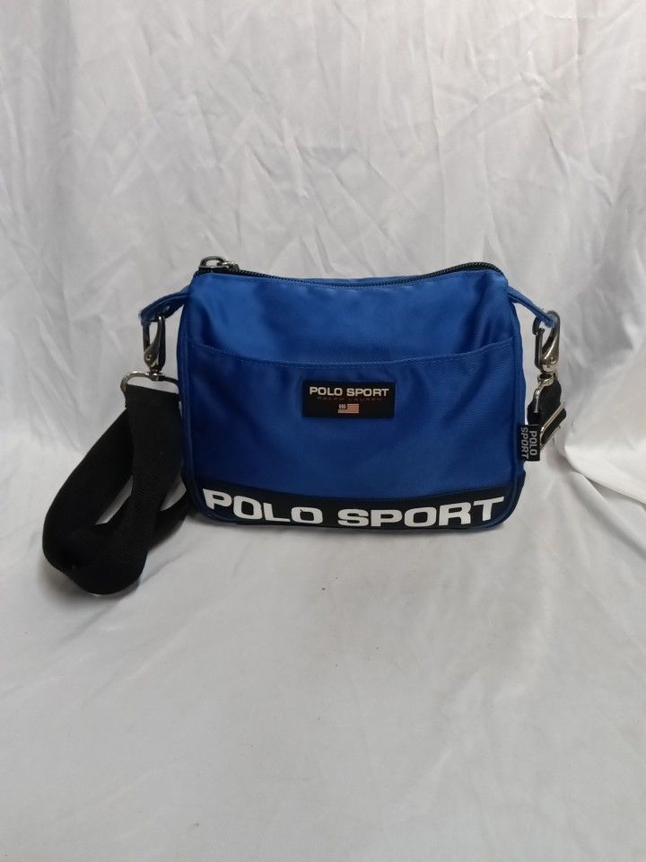 VTG 90's Polo Sport/Ralph Lauren Flag Nylon Messenger Crossbody Bag 9.5x7 Blue