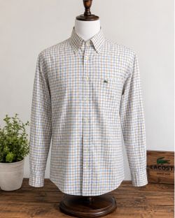 Lacoste Men's Size 42 Plaid Long Sleeve Button Down Shirt Crocodile Logo
