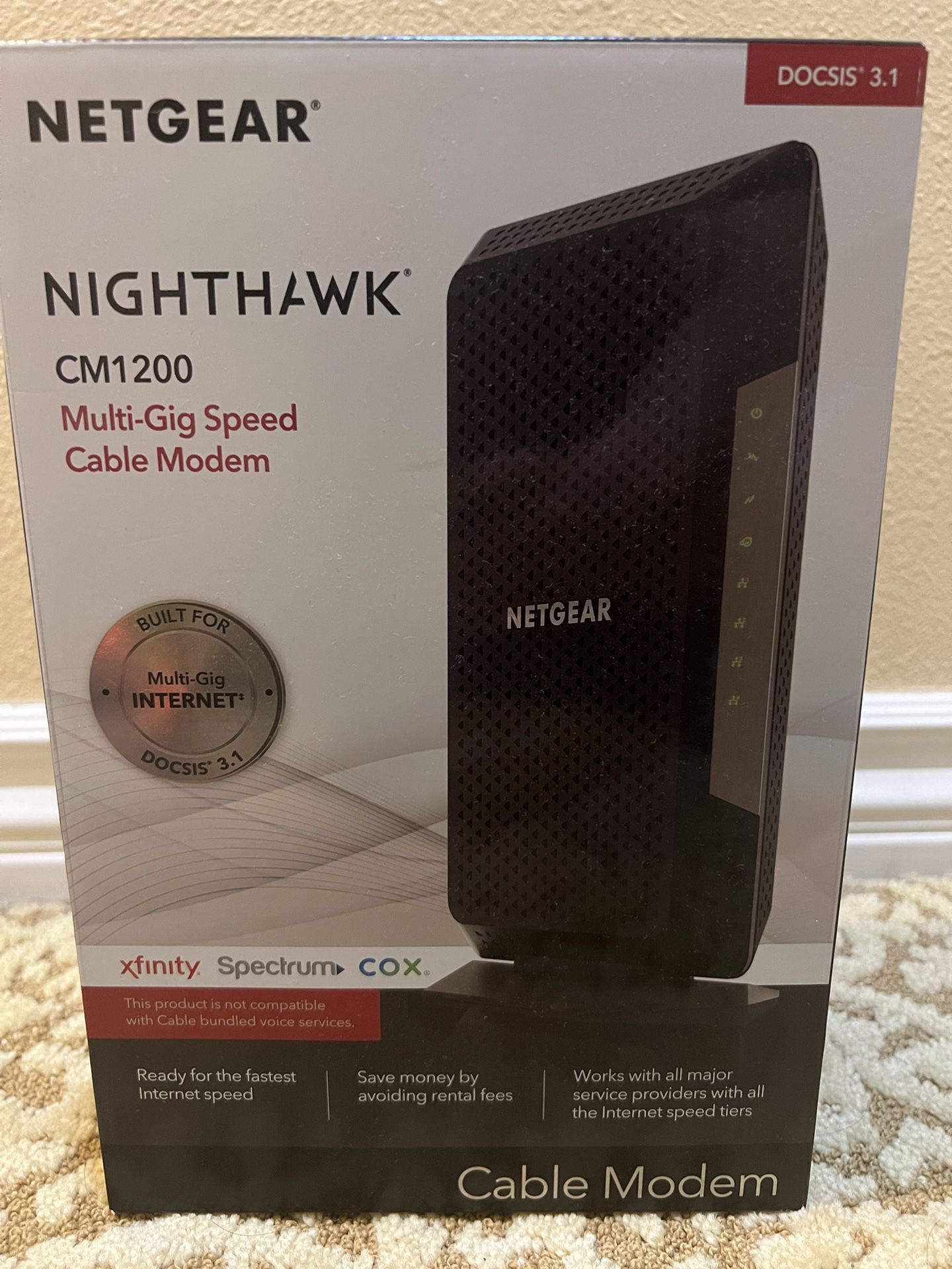 NETGEAR Nighthawk Cable Modem CM1200 - Compatible with all Cable Providers including Xfinity by Comcast, Spectrum, Cox | For Cable Plans Up to 2 Gigab