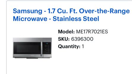 Samsung 1.7 Cu Over The Range Microwave- Stainless Steel