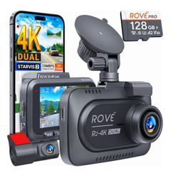 ☆ ROVE R2-4K DUAL Dash Cam Front and Rear, STARVIS 2 Sensor, FREE 128GB Card Included, 5G WiFi - up to 20MB/s Fastest Download Speed with App, 4K 2160