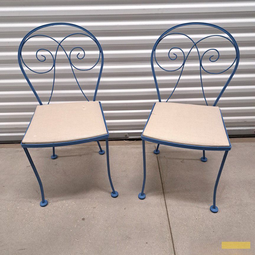 VINTAGE BLUE PATIO or  GARDEN METAL CHAIRS -  (SET OF 2) 
