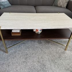 Brass/ travertine rectangular coffee table+ two end tables