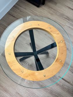 Thick Round Glass Top Side Table with Black Metal Base