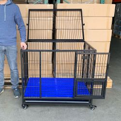 New in Box $150 Heavy-Duty Dog Cage 37x25x33” Single-Door Folding Crate Kennel with Plastic Floor & Tray