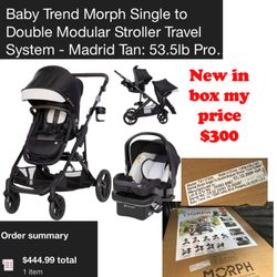 New in box Baby Trend Morph Single to Double Stroller and EZ-Lift Plus Infant Car Seat Travel System! $300 firm cash only pick up only available in ea