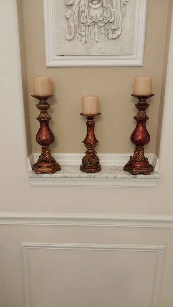 Decor Three Candle Holders And Three Candles