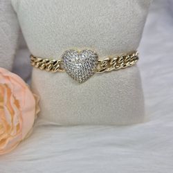 Beautiful Heart Bracelet 14K Gold Plated High Quality Jewelry Hypoallergenic Waterproof Non Tarnish 