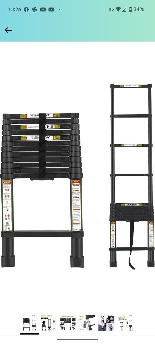 Telescopic/Collapsible 16.5 Foot Aluminum Ladder