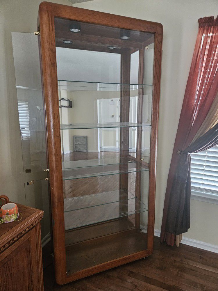 Large Glass Cabinet With Lights And 4 Shelves 