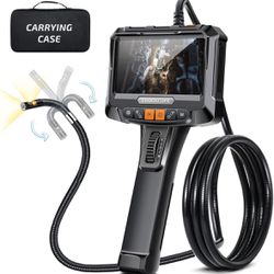Dual-Lens Articulating Borescope with Light, Elecshion 5'' IPS Screen Two-Way Endoscope Camera with 8MM Articulated Snake Camera, Inspection Camera wi