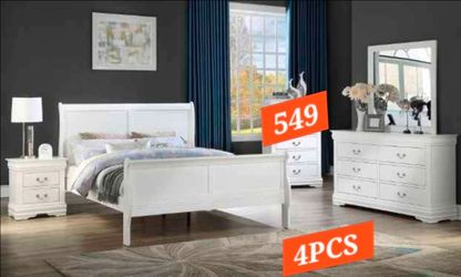 White Sleigh Bedroom Set 4 Pieces