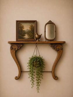 Vintage Carved Oak Wall Shelf Decor Frame