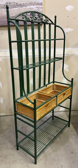 Large Farmhouse Bakers Rack 69in. - Metal with Wicker Storage Baskets - Kitchen Storage - Pantry 