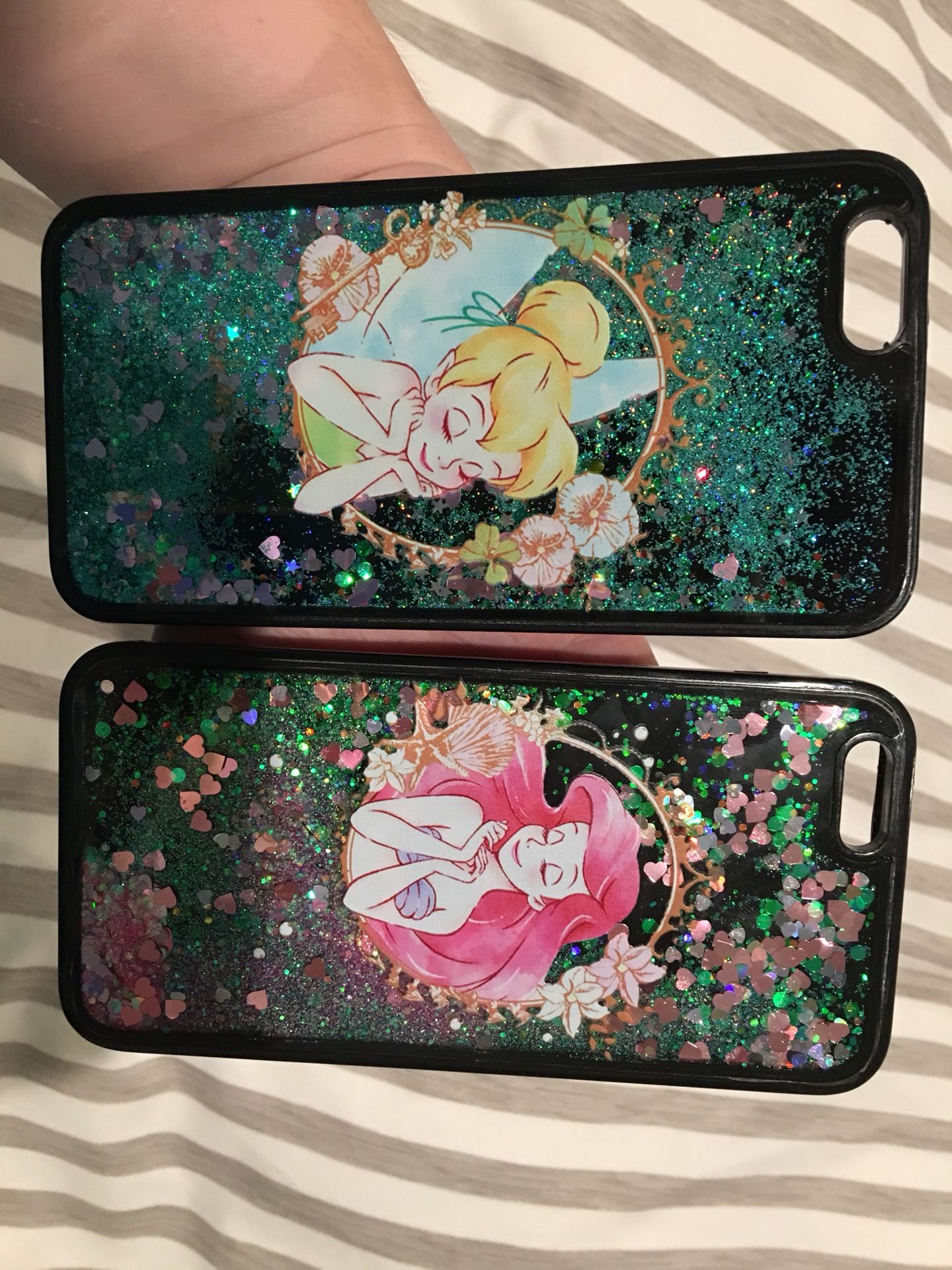 BRAND NEW promcess Ariel and tinkerbell glitter phone cases iPhone plus