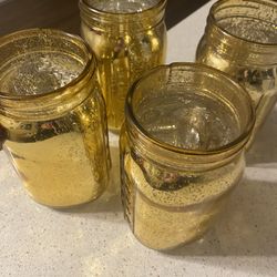 Gold Mason Jars Decor Set Of 4 Vaaes