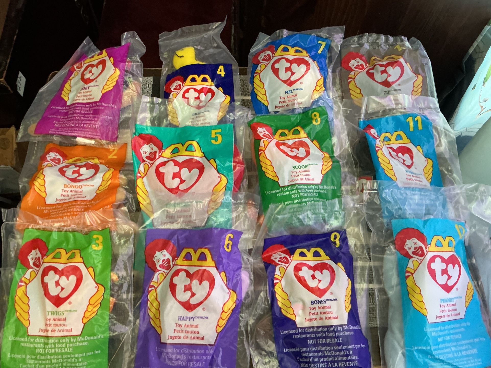 Full Set of 12 Animals and Pets Mc Donald’s Toys Not Opened. (B) Teenie Beanie Babies