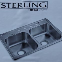 Sterling 33" Top Mount Double Bowl Kitchen Sink Stainless Steel 