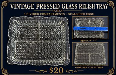 Vintage Pressed-Glass Relish Tray – $20