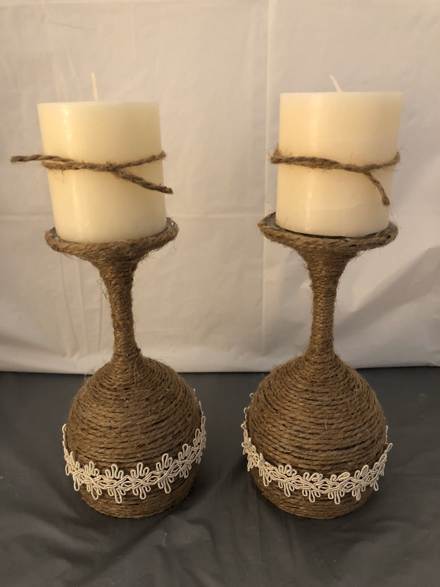 Twine Wrapped Wine Glass Candle Holders