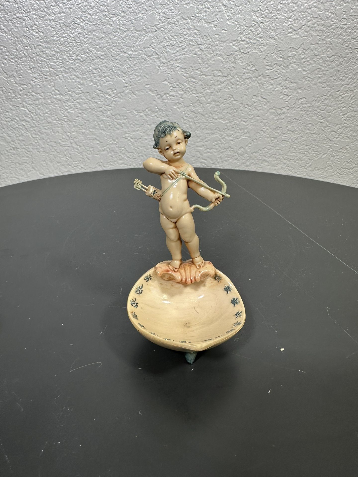 Vtg Fontanini Depose 186 Italy Cupid w/ Bow & Arrow Holy Water Footed Dish 4.5"