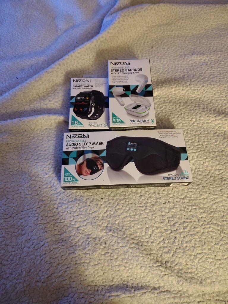 Sleep Mask, Earbuds, Smartwatch 
