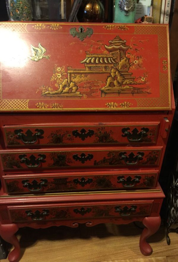 Red Stenciled With Oriental Designs Secretary Desk Inside Top Red Stenciled With Oriental Designs Secretary Desk Inside Top Down And 4 Drawers For In Raleigh Nc Offerup