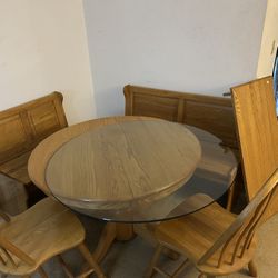 Solid Wood Table, Benches & Chairs 