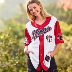 Size XL Disney Parks Minnie Mouse Baseball Jersey Womens White Red Polka Dot