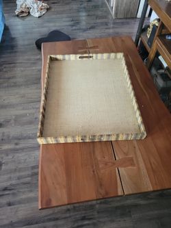 Large Gray and White Snakeskin Tray with Neutral Raffia Interior