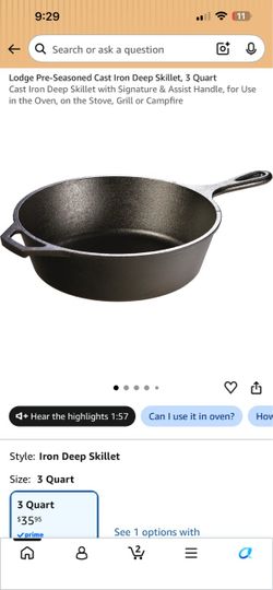 Lodge Pre-Seasoned Cast Iron Deep Skillet 3 Quart