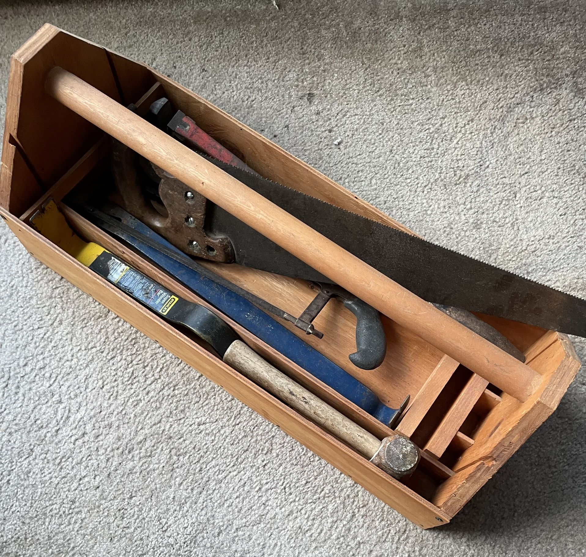 TOOLS-CARPENTERS TOOLBOX 11”W x 26”L x 10”H And TOOLS - See Description