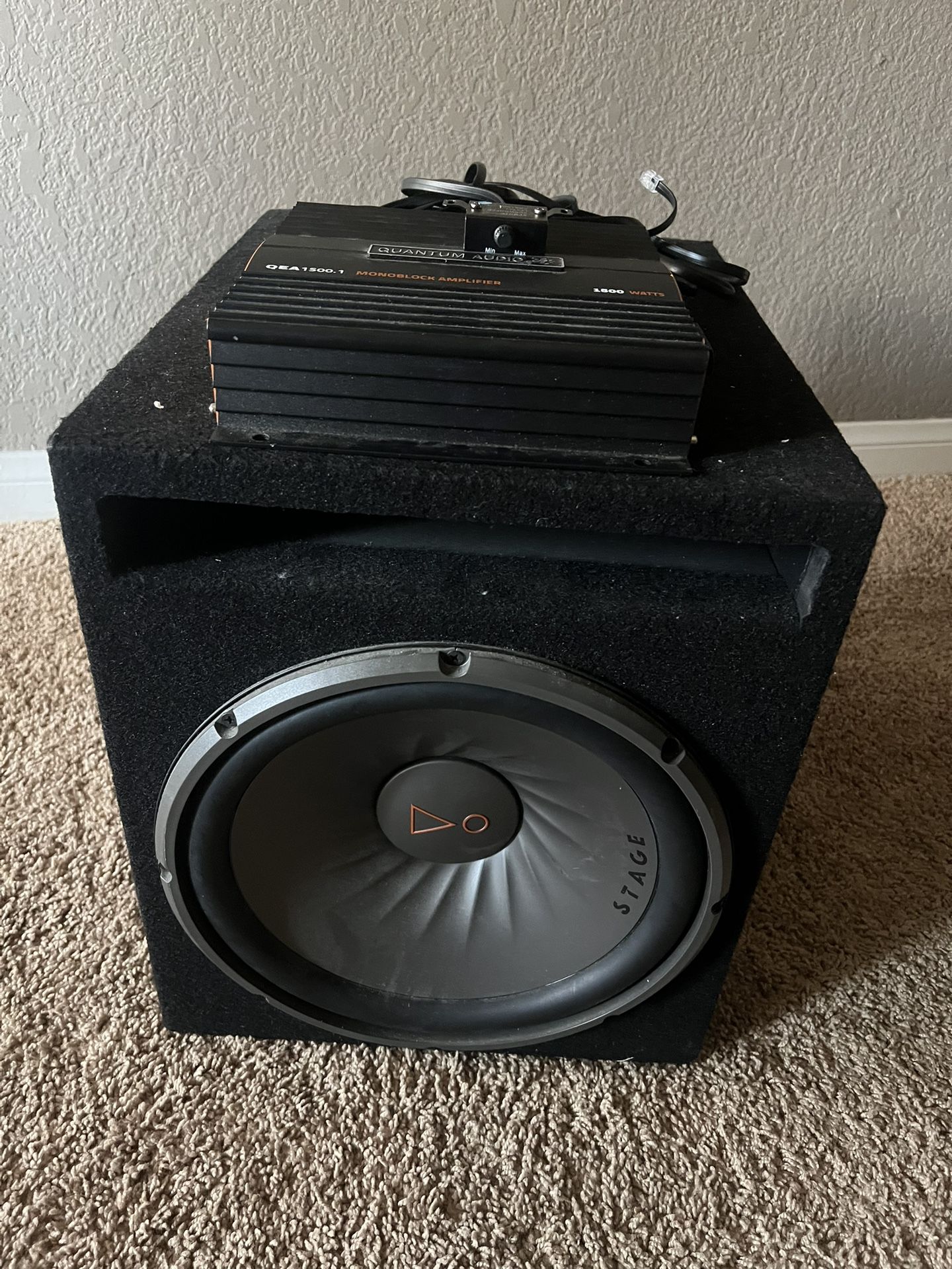 The brand of the amplifier and speaker in the photo can be identified