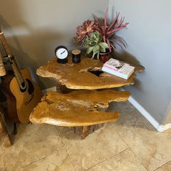 Burl Wood Coffee/Accent Table. 2 Tier. Partial Live Edge