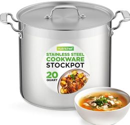 NutriChef 20-Quart Stockpot with Stainless Steel Lid - 18/8 Food Grade Heavy Duty Large Soup Pot for Induction, Gas & Electric Stoves - NCSPT20Q


