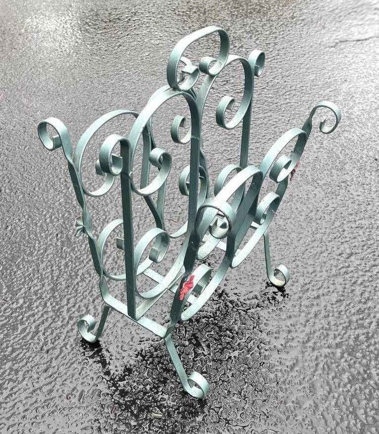 Antique Art Nouveau French Style Wrought Iron Floral Magazine Rack