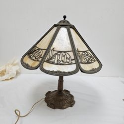 Antique Pittsburgh Slag Stained Glass Table Lamp Ornate Victorian Beautiful 