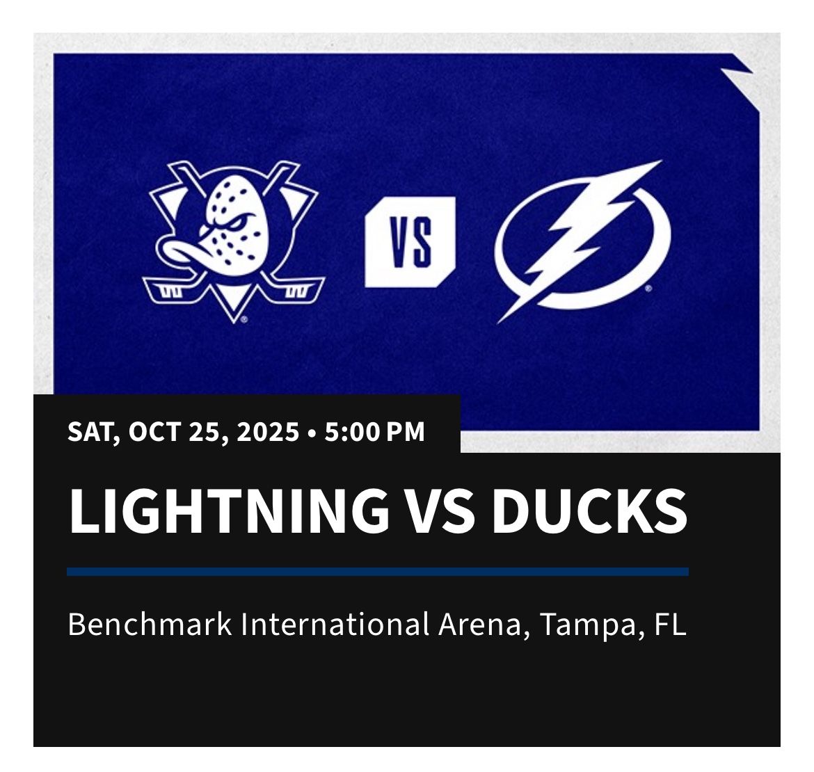 LIGHTNING VS DUCKS TICKETS 10/25
