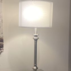 Euro Design Modern Table Lamp With Double Layer White Sheer Lampshade H26"