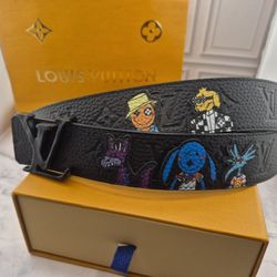 Louis Vuitton Belt 36-41" Mens Black Cartoon 