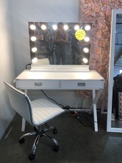 💕 Complete Vanity Set Up / Dimmable LED Mirror / Desk / Chair 💕