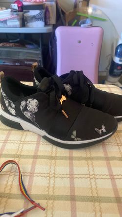Ted Baker Black satin floral butterfly sneakers size 7.5