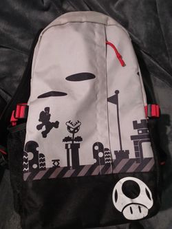 Nintendo Super Mario Bros. 18-inch Laptop Grey and Black Backpack. Holes on side nets.