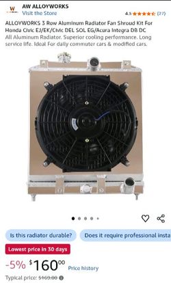 ALLOYWORKS 3 Row Aluminum Radiator Fan Shroud Kit ( Brand New, Never Used ) For $110