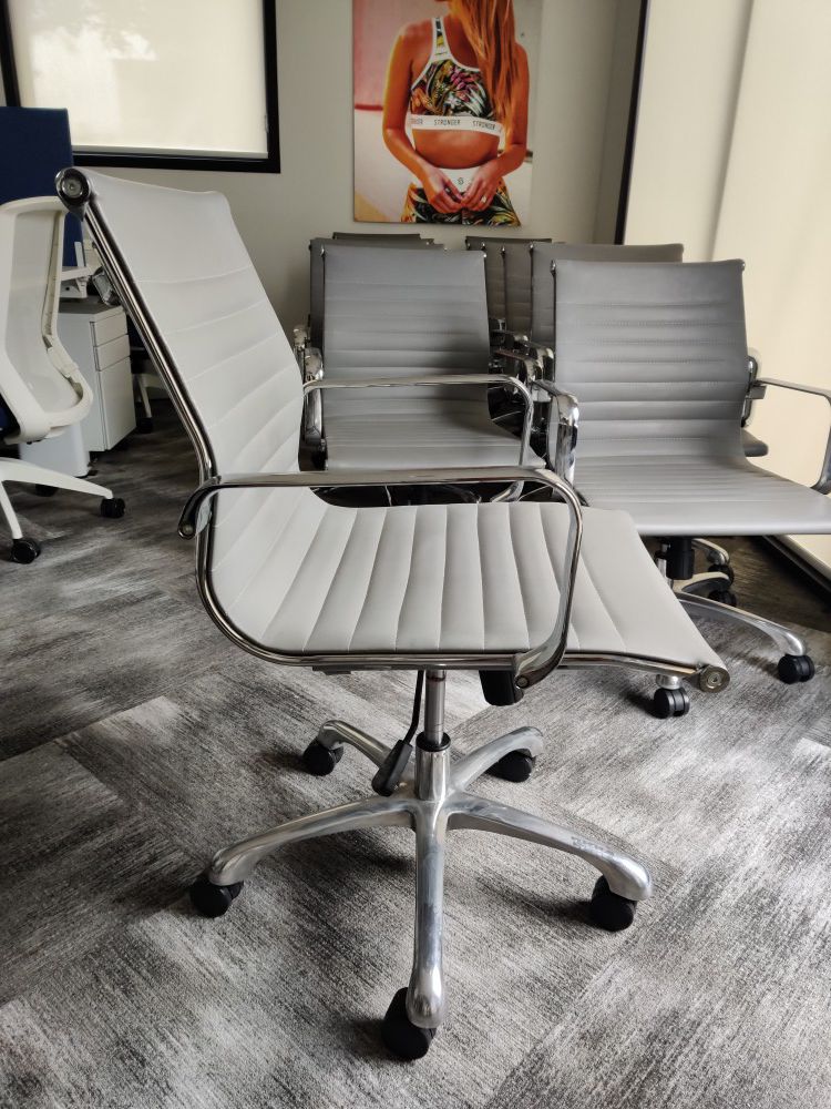 Chrome and gray office chairs 2 left