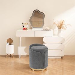 16” Dark Gray Velvet Vanity Stool w/ Gold Trim [NEW IN BOX] **Retails for $140