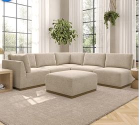 Henredon Murphy Fabric 6-piece Modular Sectional with Ottoman, Beige