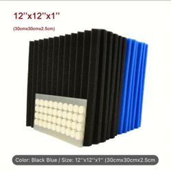 [48pcs Black Acoustic Foam Panels] 96pcs 12''x12''x1'' Black Blue Acoustic Foam Wedge Sound Proofing Panel for Studio Piano Music Room - Echo Reductio