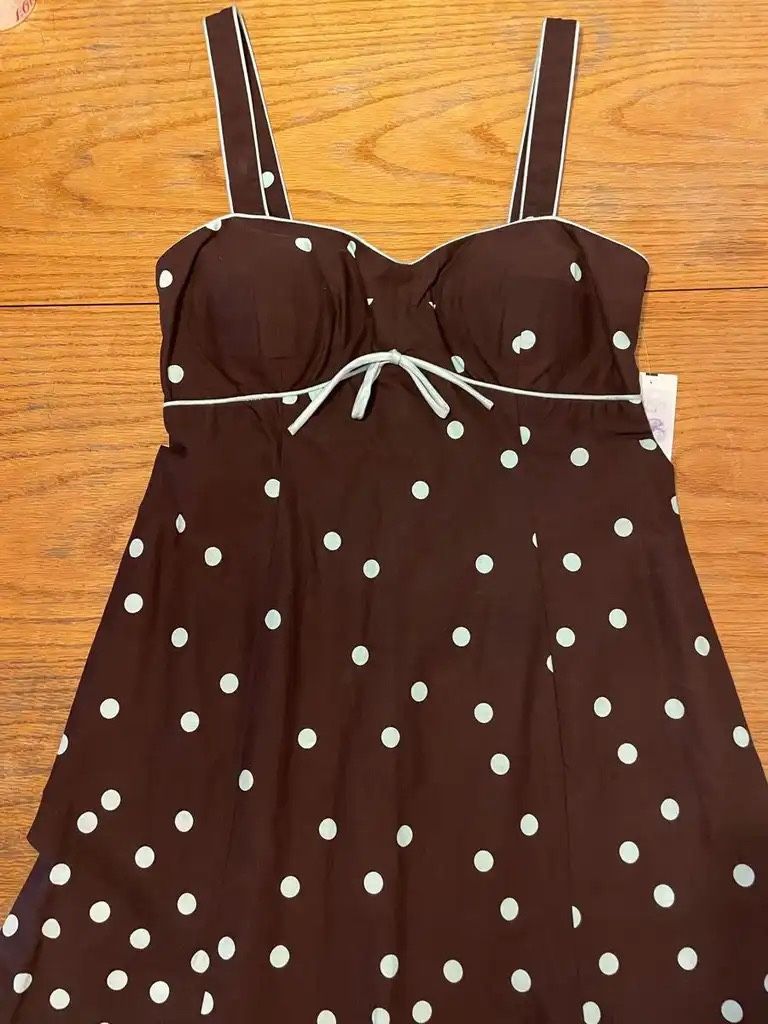 New Dark Brown & Light Blue Polkadots Sundress size 8
