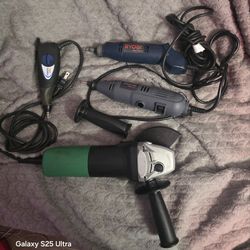 2 rotary tools, 1 dremel brand engraver, 1 metabo 4 1/2 inch 6.2 amps angle grinder